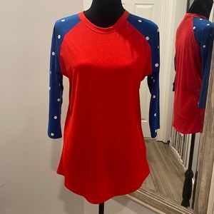 NWOT LulaRoe medium red white blue polka dot patriotic fun top